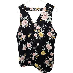 Maurices Tank Top Black Floral Bar Back Womens Size Large V-Neck